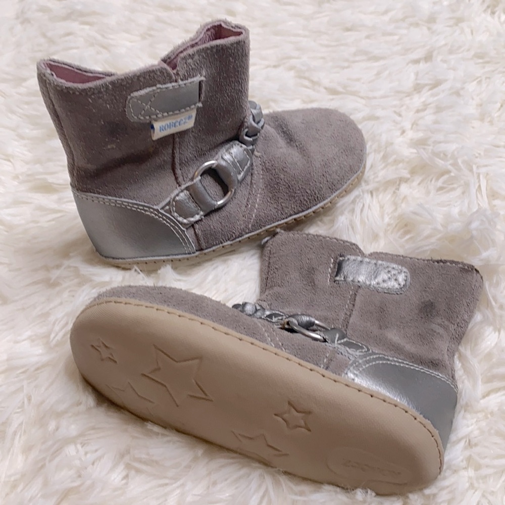 Robeez Gray Leather Suede Booties Size 5